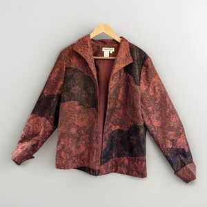 Women's COLDWATER CREEK‎ Rose Black Lace Overlay Red Lining Jacket Sz L